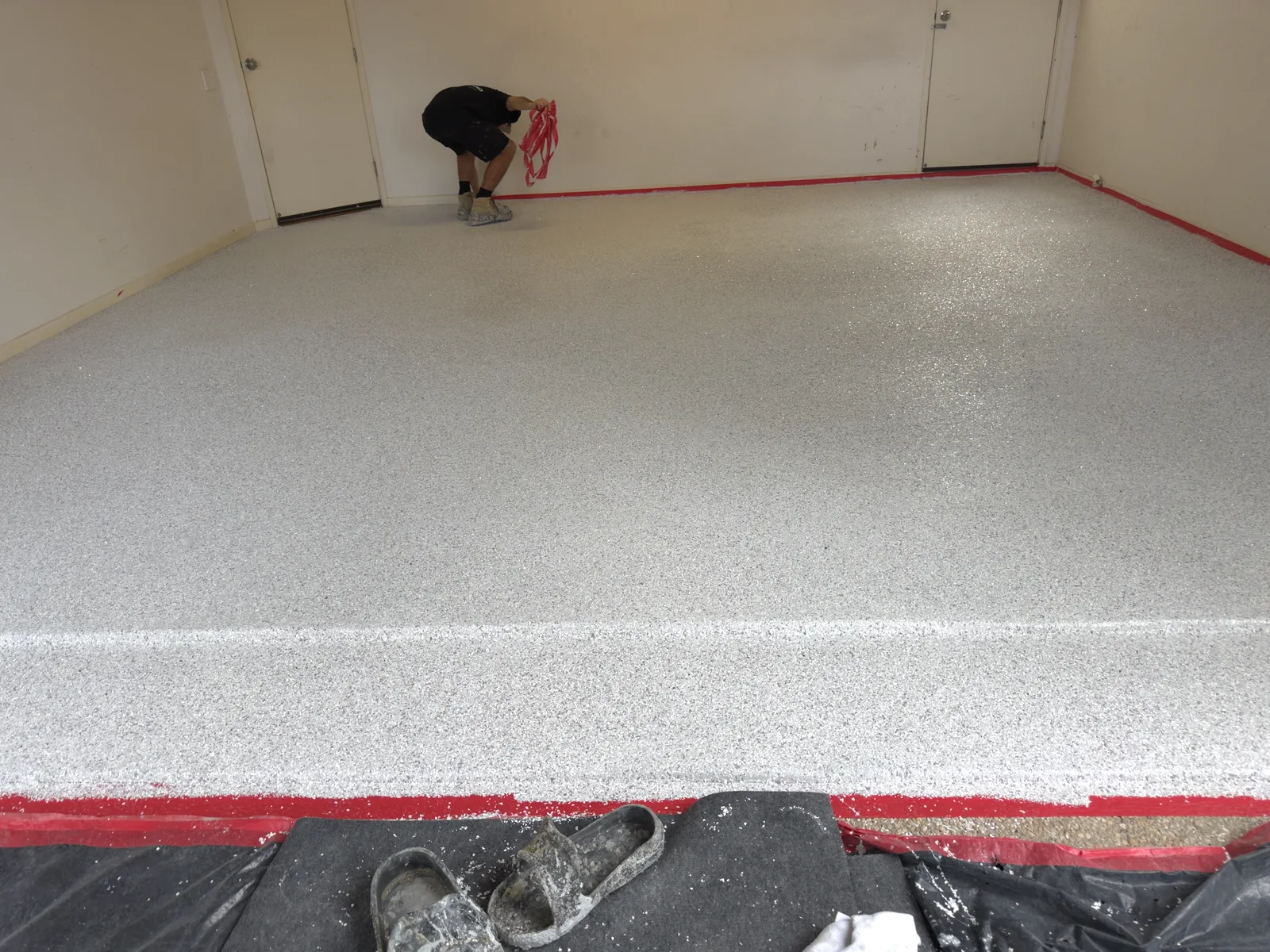 Finished decorative flake epoxy floor in a Perth residential garage