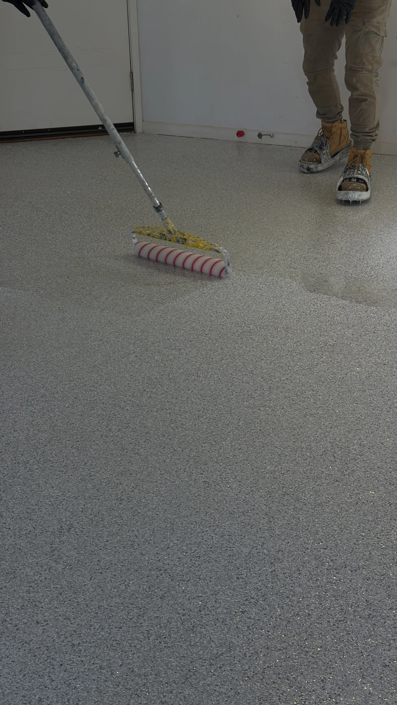 Topcoat Application — Polyaspartic Sealer over Flake epoxy floor in Perth · In Progress, Perth